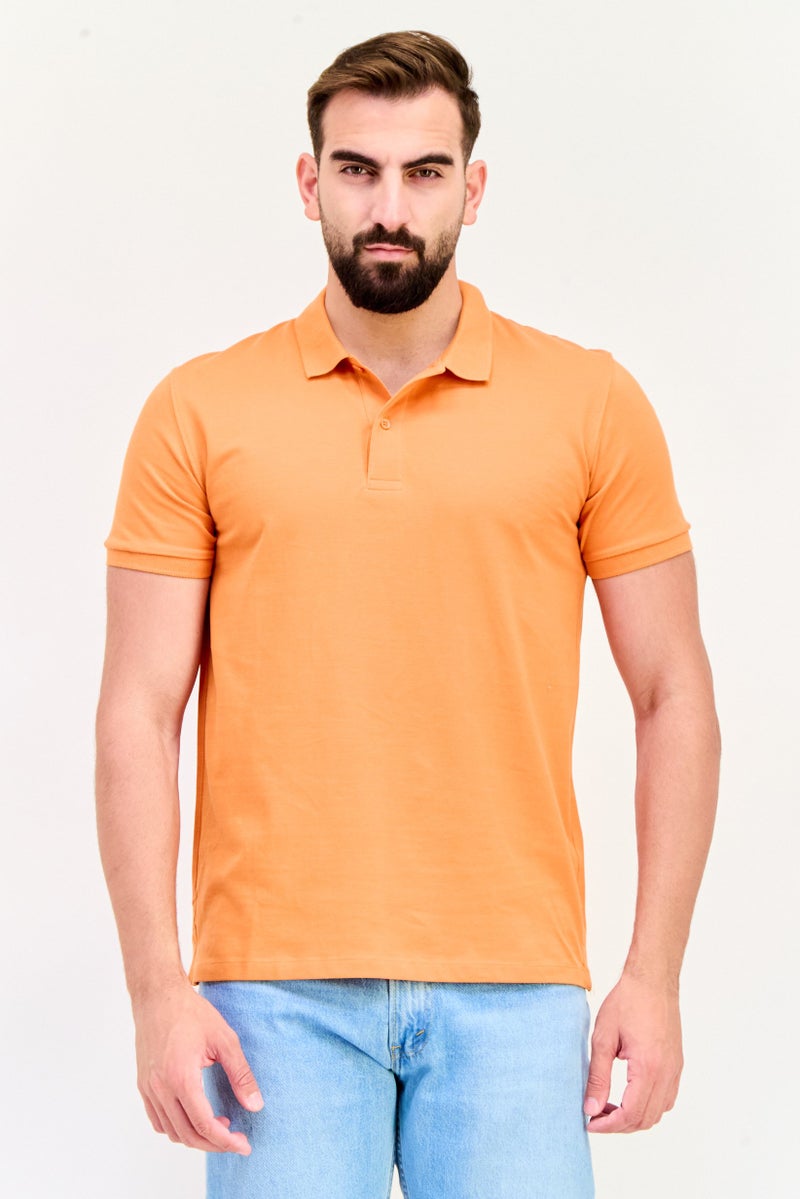 Celio Men Regular Fit Solid Shot Sleeve Polo Shirt, Rust - Image 1